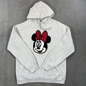 Disney Minnie Mouse Womens Large Heather‎ Gray Embroidered Hoodie Sweatshirt